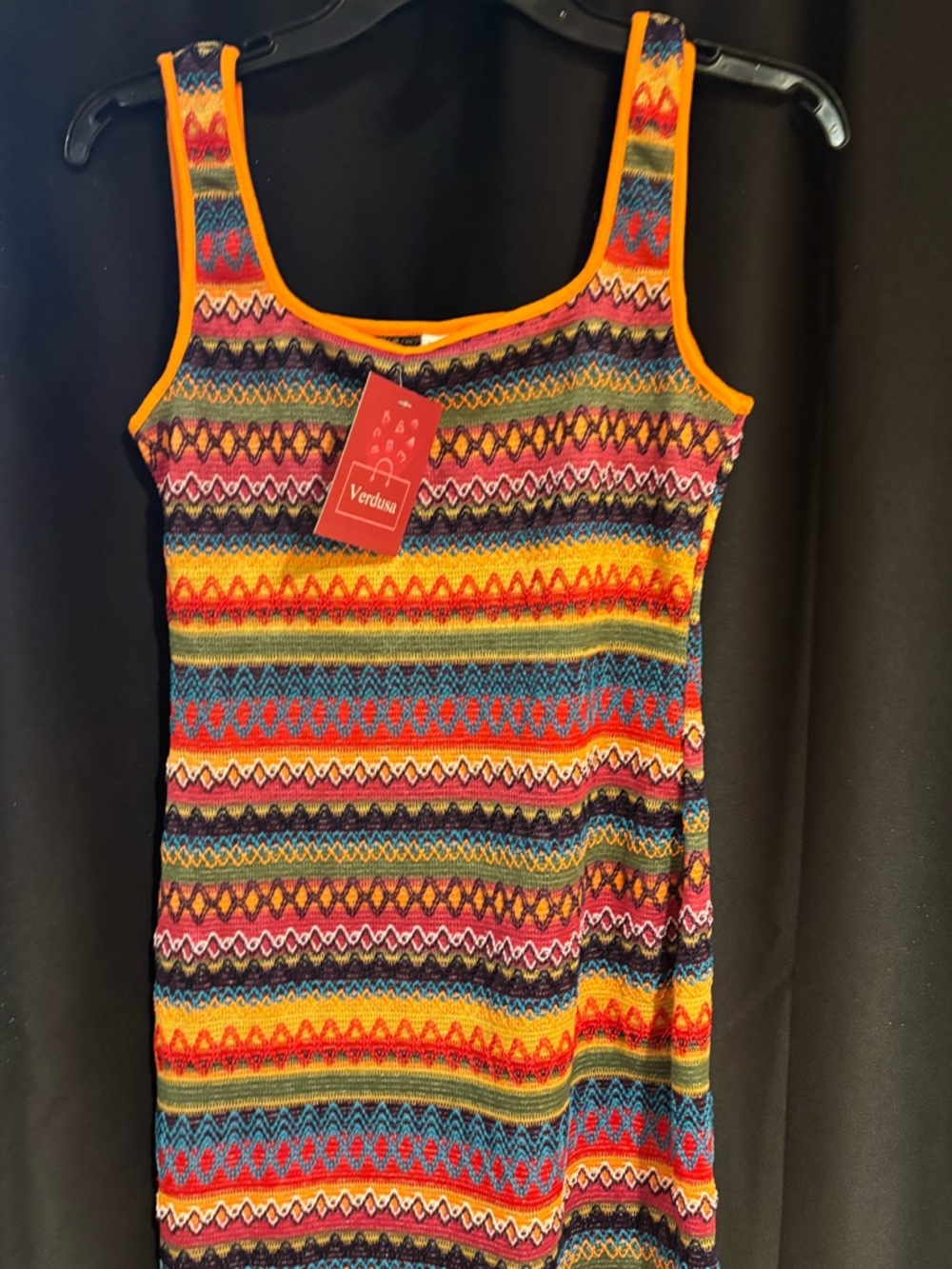 Verdusa Multicolor Striped Knit Tank Dress-Orange Trim